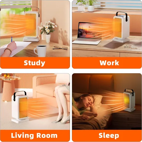 Miniatura 7 de Calentador de espacio pequeño para uso en interiores, calentador de escritorio portátil con calor instantáneo de 2 segundos, calefacción de Blanco