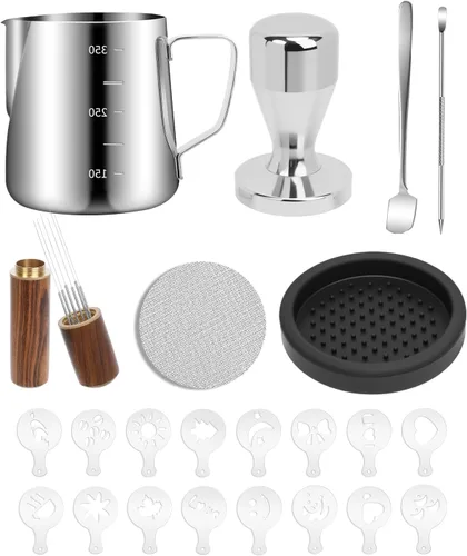 Miniatura 10 de Jarra de espuma de leche de acero inoxidable de 20 onzas / 20.3 fl oz para plantillas de café capuchino de leche, arte de leche, taza de jarra