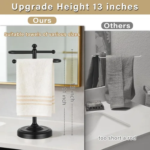 Miniatura 2 de Toallero de mano, soporte para toallas de mano de acero inoxidable 304 para encimera de baño, cocina, base ponderada en forma de S de 14.5 pulgadas