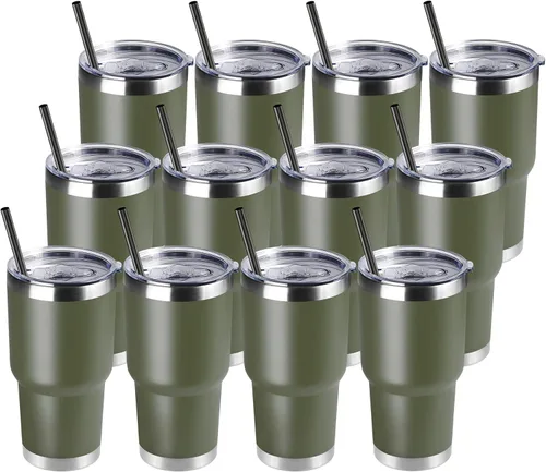 Miniatura 29 de DOMICARE Vaso de 30 oz con tapa y pajita, vasos de acero inoxidable a granel, aislado al vacío de doble pared para café, vaso duradero