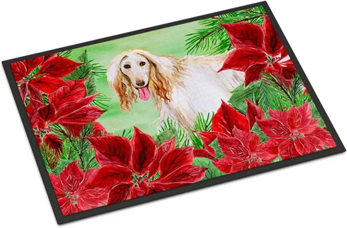 Miniatura 72 de Caroline's Treasures CK1311MAT Cavalier Spaniel Poinsettas - Felpudo de 18 x 27 pulgadas, tapete para puerta delantera, interior y exterior