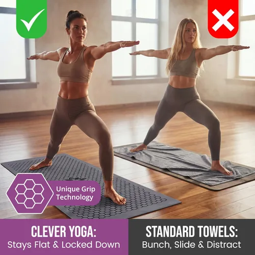 Miniatura 7 de Clever Yoga Toalla para esterilla de yoga caliente, agarre antideslizante para yoga caliente, absorbe el sudor, agarre de silicona de panal, se Gris