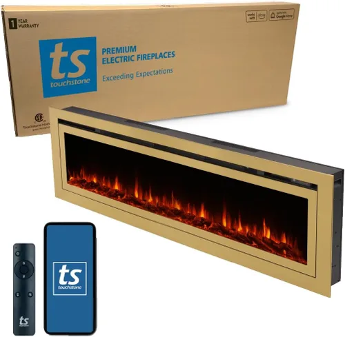 Miniatura 15 de Touchstone Sideline Deluxe - Chimenea eléctrica inteligente dorada, 60 pulgadas de ancho, habilitada para Alexa/WiFi, empotrada en pared, 5 ajustes