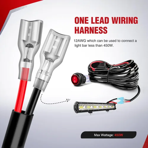 Miniatura 5 de Nilight Kit de arnés de cableado de barra de luz LED de cobre, 1 cable de 12 AWG resistente 12 V, interruptor de encendido y apagado, fusible