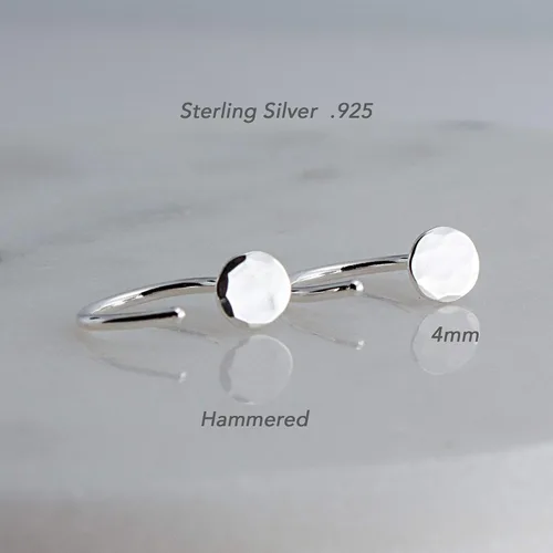 Miniatura 3 de Half Huggie Hammered Silver Disc Hoop Earrings for Women Tiny Cartilage Birthstone Stud Piercing Earring Hypoallergenic Screw Back Dainty Hug