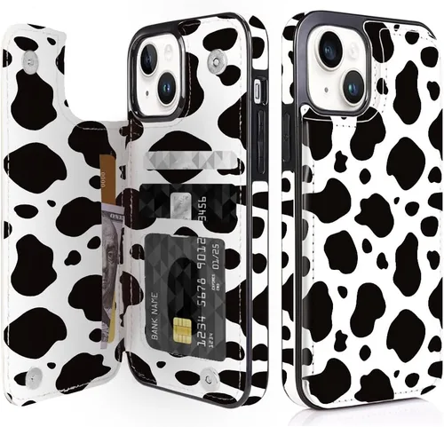 Miniatura 10 de Funda compatible con iPhone 14/15 con tarjetero y ranuras integradas de piel sintética con función atril y a prueba de golpes para iPhone 14/15