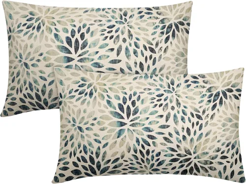 Miniatura 24 de Juego de 2 fundas de almohada de dalia rojo burdeos de 16 x 16 pulgadas, fundas de almohada geométricas rústicas de flores de algodón y lino