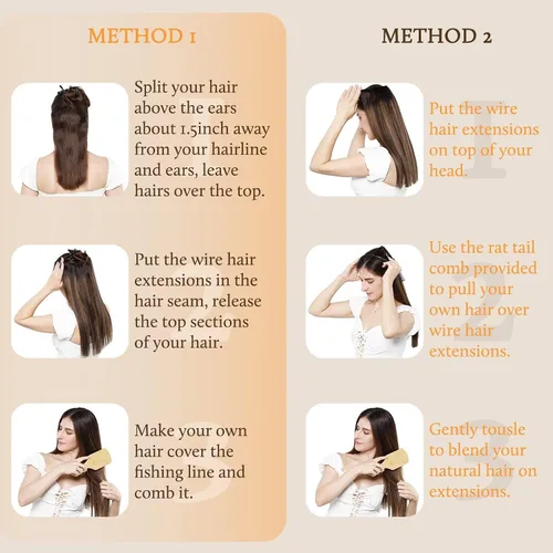 Miniatura 7 de DOORES Extensiones de cabello con alambre, 18 pulgadas, 95 g, extensiones de cabello Remy de color negro azabache con alambre invisible, línea
