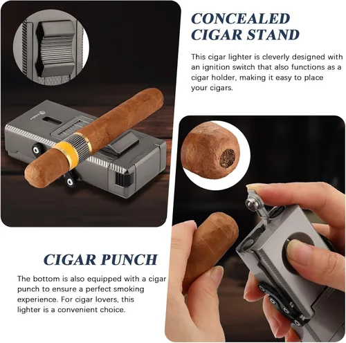 Miniatura 4 de LIHTUN Encendedor de puros, multifuncional, todo en 1, encendedor de antorcha con soporte integrado, potenciador de extracción de puros, regalo