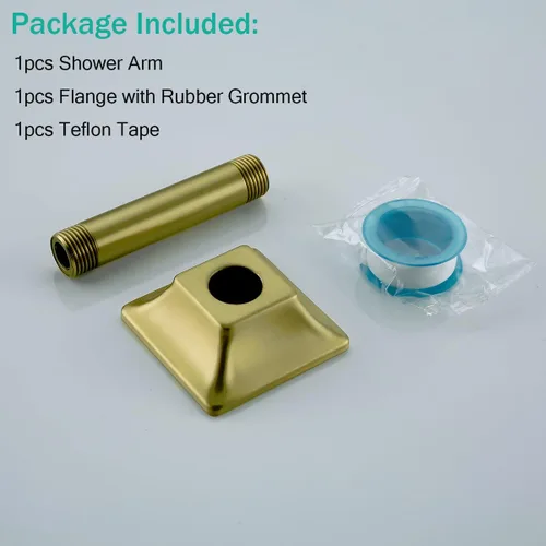Miniatura 7 de Brazo de ducha montado en el techo de 4 pulgadas, extensión de cabezal de ducha dorado con escudo único a juego, conexión estándar de 1/2 pulgada