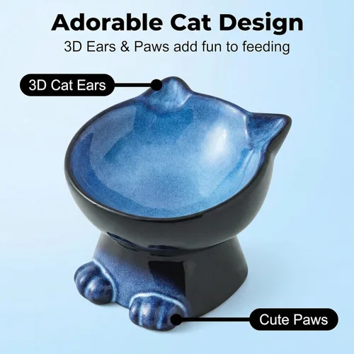 Miniatura 5 de Nihow Cuencos elevados inclinados para gatos: cuenco elevado de cerámica de 5 pulgadas para proteger la columna vertebral de las mascotas, apto