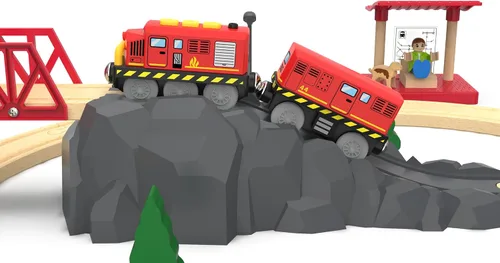 Miniatura 8 de Train Toys - Tren de locomotora a pilas para pista de madera, tren motorizado para niños pequeños con conexión magnética, compatible con Thomas