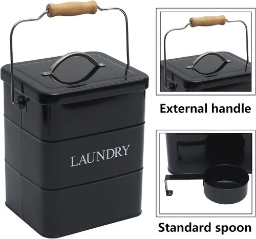 Miniatura 2 de Contenedor de polvo para ropa sucia, lata de almacenamiento de polvo de lavado con cuchara, tapa hermética y asas, caja de almacenamiento de Negro
