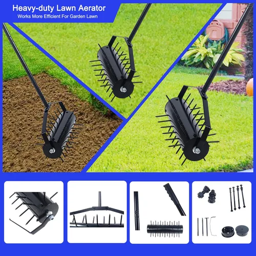 Miniatura 4 de Aireador manual de césped de 58 pulgadas con mango para un fácil montaje, herramienta de empuje para el hogar y rodillo de patio promueve