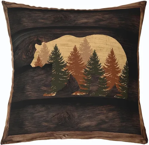 Miniatura 19 de Cartoon Bear Pillow Cover Cute Wild Animal Paw Print Cushion Cover for Kids Boys Girls Teens Jungle Pine Trees Silhouette Cabin Pillow Case for