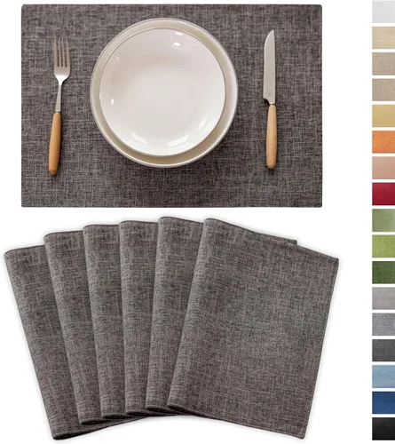 Miniatura 41 de Demetex Juego de 4 manteles individuales de lino resistentes al calor, manteles individuales de arpillera para comedor, cocina, banquete, lino claro