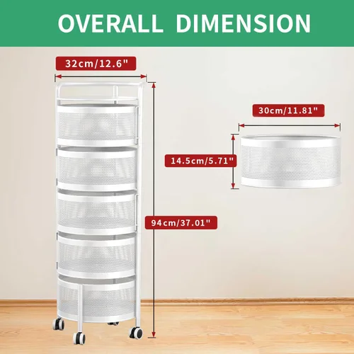 Miniatura 2 de JAQ Canasta giratoria de frutas, de metal resistente, almacenamiento multinivel de cocina, no requiere montaje, con ruedas, para frutas, verduras