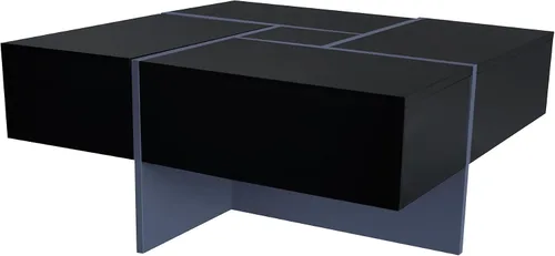 Miniatura 4 de LUMISOL Mesa auxiliar cuadrada de alto brillo con mesa deslizante extensible, mesa de cóctel con 4 compartimentos de almacenamiento ocultos, mesa