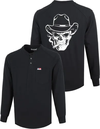 Miniatura 15 de BOCOMAL Camisas FR para hombre, manga larga, Henley EX, suave, jaspeado, 6 onzas, peso medio, resistente al fuego, camiseta de trabajo CAT2