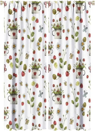 Miniatura 21 de Cortinas bohemias con diseño de fresas, bonitas cortinas bohemias con bolsillo para barra de fruta, tratamiento de ventana para cocina, sala