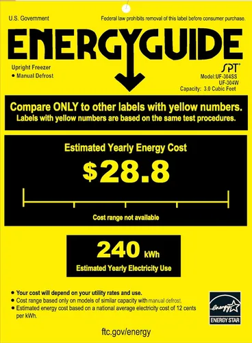 Miniatura 2 de SPT UF-304SS Energy Star - Congelador vertical, 3.0 pies cúbicos, acero inoxidable