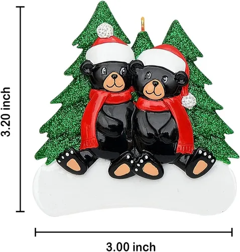 Miniatura 4 de MAXORA Adorno de Navidad personalizado para parejas 2026 – Adorno personalizado de familia de 2 de oso negro con nombres, decoración de árbol