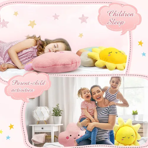Miniatura 4 de Queekay Juego de 3 cojines de felpa suave para niños, luna y estrella, almohada de felpa suave para guardería, bonita almohada para habitación
