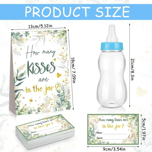 Miniatura 2 de Fuutreo Juego de 52 piezas de regalos para baby shower, incluye un biberón grande de pie con 50 tarjetas pequeñas, decoraciones florales para niñas