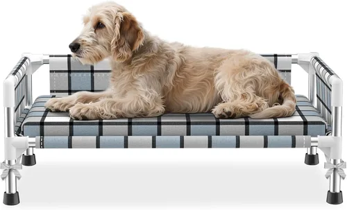 Miniatura 11 de Cama elevada elevada para perros al aire libre – Cuna fresca y lavable para perros con barandilla, cama de malla de algodón duradera y transpirable