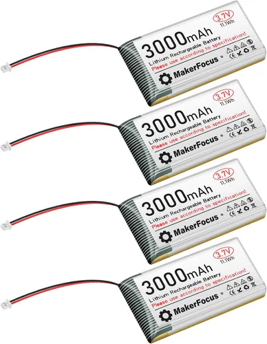 Miniatura 10 de 2 piezas 3.7V 3000mAh Batería recargable de polímero de litio 1S LiPo con placa de protección, cinta de goma aislante y conector JST 1.25 para placa
