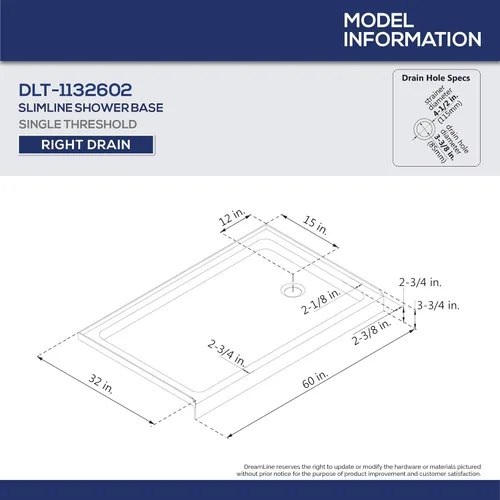 Miniatura 3 de DreamLine 32 pulgadas de profundidad x 60 pulgadas de ancho x 75 5/8 pulgadas de alto, base de ducha acrílica de drenaje derecho y kit de pared