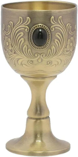Copa de cáliz con incrustaciones de latón grabado en relieve de licor taza de proxeneta tamaño pequeño 1.7 oz (piedra preciosa)
