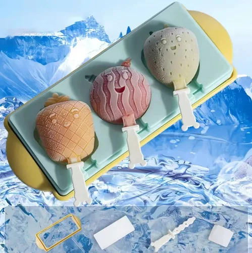 Miniatura 7 de AuraGlor Juego de 3 moldes de silicona para paletas para niños, moldes de silicona para hacer helados, moldes para hacer helados, accesorios