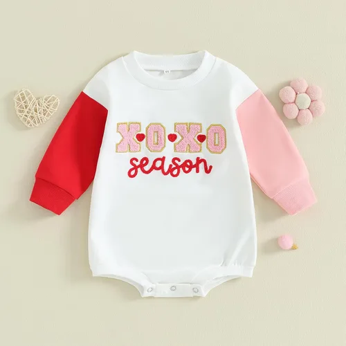 Miniatura 98 de SOLILOQUY Traje de manga larga con cuello redondo para el primer día de San Valentín para bebé niño y niña, mameluco de corazón de amor