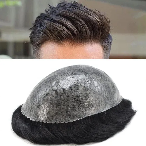 Miniatura 32 de Toupee - Pieza de cabello humano real para hombre, piel completa de polietileno, sistema de reemplazo de cabello para hombres, piezas invisibles