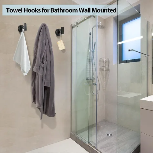 Miniatura 4 de Kruodop Ganchos para toallas de baño, 2 paquetes de soporte para toallas de pared, gancho negro mate para bata de pared, gancho de acero inoxidable
