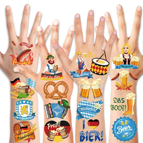 Miniatura 2 de HOWAF Tatuajes temporales para el Oktoberfest, 72 tatuajes falsos para niños, calcomanías impermeables para suministros de festivales de cerveza