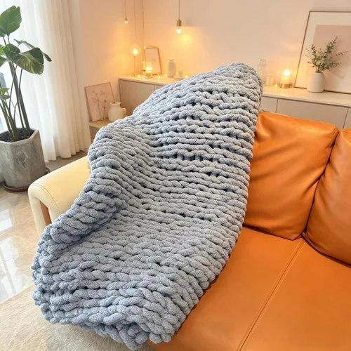 Miniatura 3 de Manta de punto grueso de 40 x 40 pulgadas, manta de felpilla cálida tejida a mano con nudo de cuerda grande suave y gruesa para sofá, cama, sofá