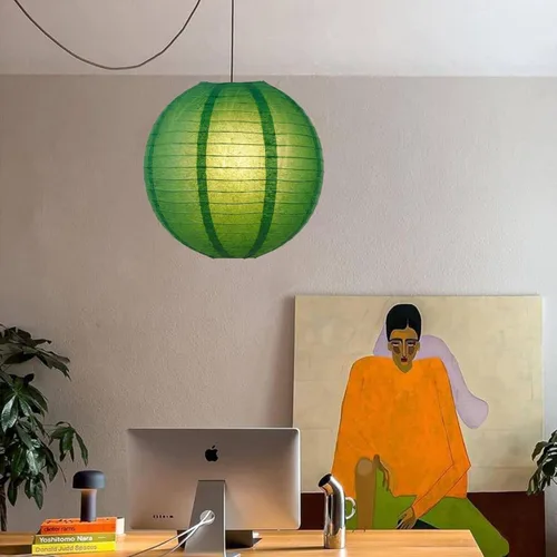 Miniatura 4 de Lámpara colgante enchufable, linterna de papel colgante de 15 pies, lámpara de papel verde de 12 pulgadas, lámpara colgante con interruptor