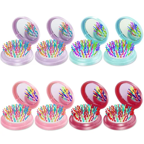 ONLYFU Paquete de 8 mini cepillos de pelo con espejo, cepillos compactos plegables con cerdas de nailon suaves, peine de bolsillo de viaje para