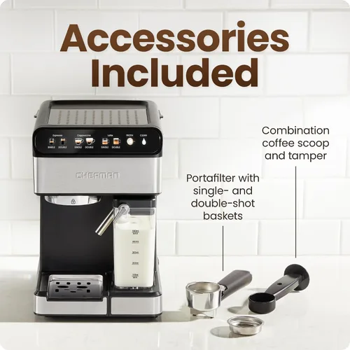 Miniatura 6 de Chefman CaféMaster Pro - Máquina de café expreso, prepara shots individuales o dobles, cafetera con espumador de leche integrado para capuchino