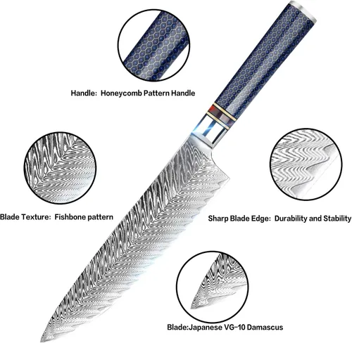 Miniatura 3 de Cuchillo de chef de 8 pulgadas, cuchillo de chef japonés VG10, cuchillo de cocina japonés VG10, cuchillo de acero inoxidable de alto carbono de 67