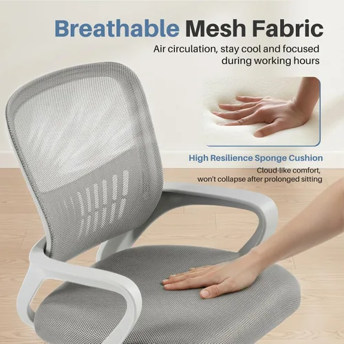 Miniatura 7 de DUMOS Silla de oficina para computadora en casa - Silla de escritorio ergonómica con respaldo medio y soporte lumbar y modo de balanceo, altura