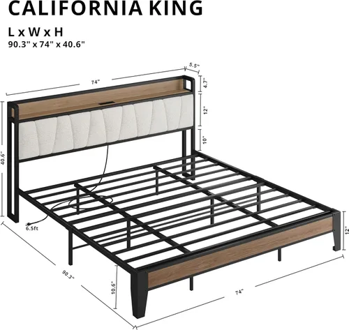 Miniatura 143 de LIKIMIO Base de cama Queen, cabecera de almacenamiento con estación de carga, sólida y estable, sin ruido, no necesita somier, fácil montaje Vintage
