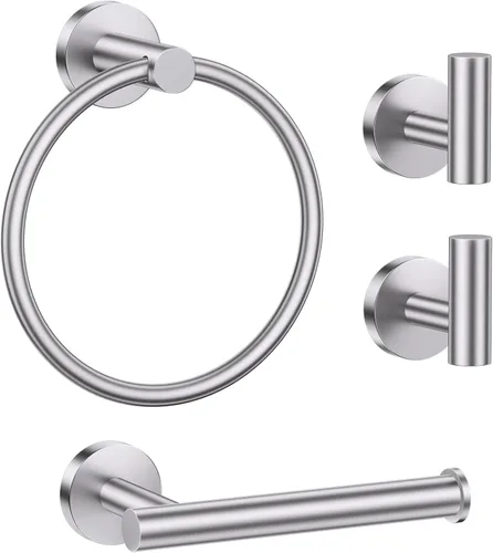 Lairuier Juego de accesorios de baño, juego de 4 toalleros que incluye soporte para papel higiénico, anillo para toallas y 2 ganchos para toallas de