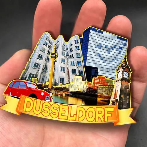 Miniatura 4 de Imán de madera de Alemania Dusseldorf 3D para nevera, recuerdos coleccionables, decoración hecha a mano, artesanías 2