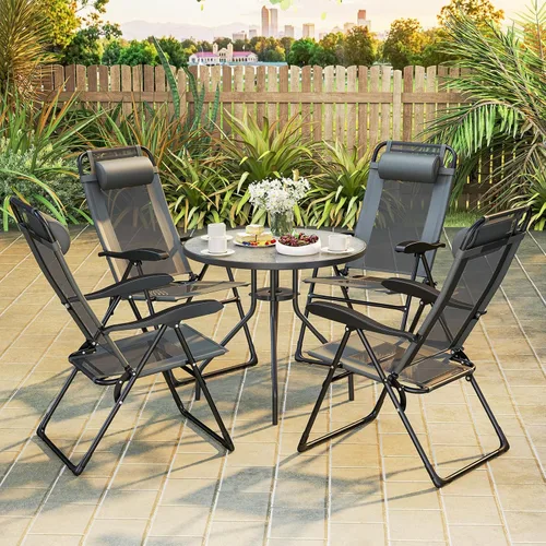Miniatura 8 de Tangkula Juego de 2 sillas reclinables para patio, sillas plegables para exteriores con 7 posiciones de respaldo ajustables, asiento de tela