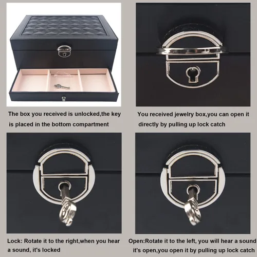 Miniatura 6 de goldwheat Joyero organizador de cuero de dos capas con espejo de cerradura para mujeres y niñas, estuche de viaje, almacenamiento de exhibición