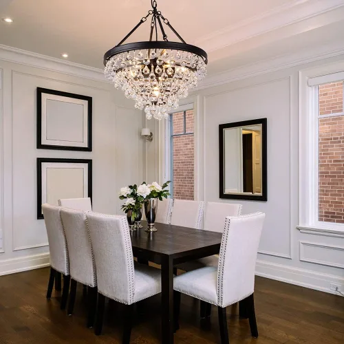 Miniatura 8 de Wellmet Candelabros modernos de cristal, 6 luces de granja para comedor, lámpara de techo dorada para vestíbulo, dormitorio, sala de estar, entrada