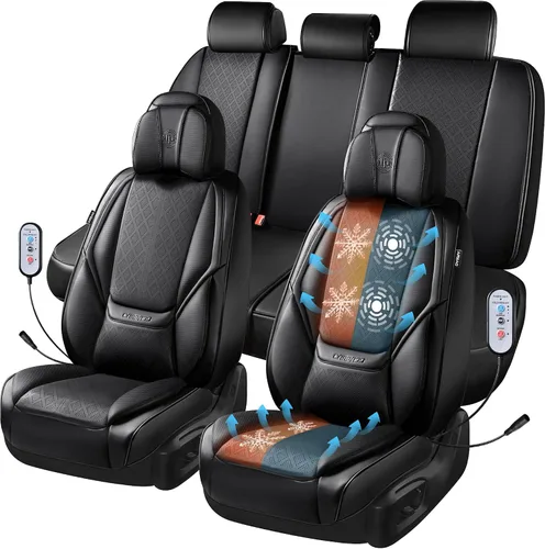 Miniatura 11 de CAR PASS Fundas de asiento de automóvil de piel de napa para 5 asientos, soporte lumbar de lujo, impermeables, transpirables, duraderas, todas